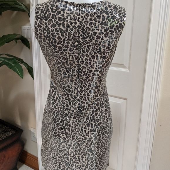 Aqua Women's Sequined Animal Print Mini Dress Sz M - Picture 3 of 9
